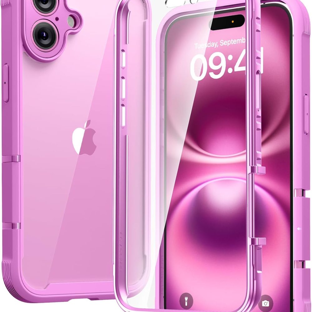 Diaclara Designed for iPhone 16 Case, Full Body Rugged Case with Built-in Touch Sensitive Anti-Scratch Screen Protector, Upgraded [Full Camera Protection] for iPhone 16 6.1" (Pink)