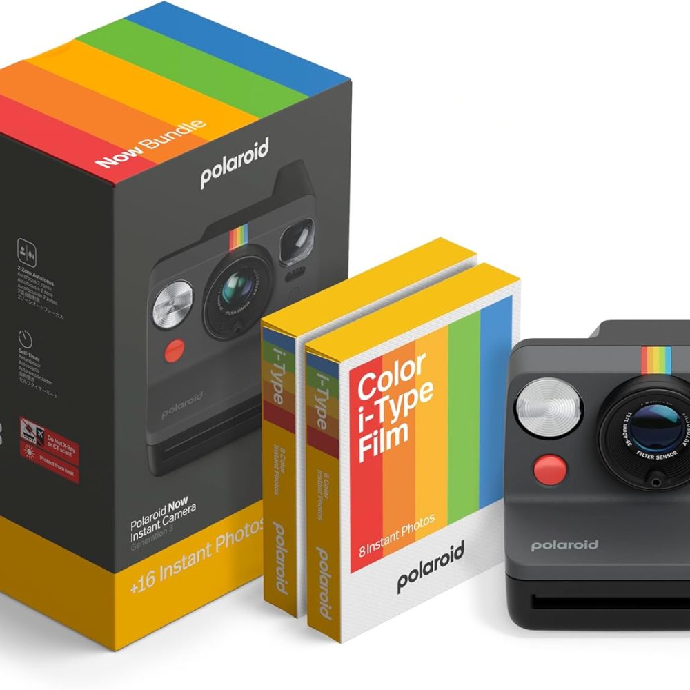 Now 3rd Generation I-Type Instant Camera + Film Bundle - Now Black Camera + 16 Color Photos (6560)