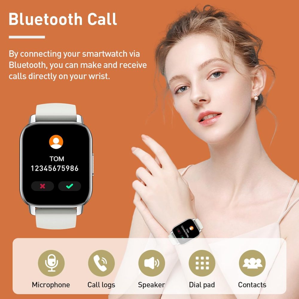 Smart Watch for Men Women, 1.85" HD Screen Smartwatch (Answer/Make Call) with Heart Rate Sleep Monitor Pedometer, 110+ Sports Mode Fitness Watch, IP68 Waterproof Fitness Tracker for Android iOS, White - Image 4