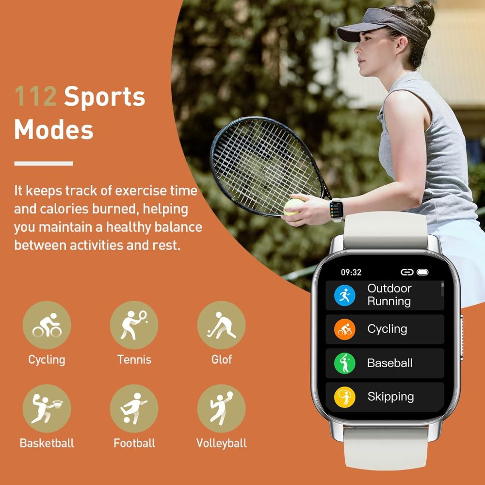 Smart Watch for Men Women, 1.85" HD Screen Smartwatch (Answer/Make Call) with Heart Rate Sleep Monitor Pedometer, 110+ Sports Mode Fitness Watch, IP68 Waterproof Fitness Tracker for Android iOS, White - Image 5