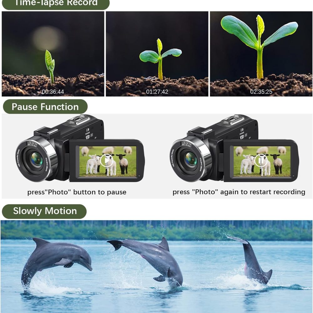 Video Camera Camcorder 4K 48MP 30FPS with IR Night Vision,18X Digital Zoom Camera Recorder 3.0" LCD Touch Screen Vlogging Camera for YouTube with Controller, 32GB SD Card, 2 Batteries - Image 4