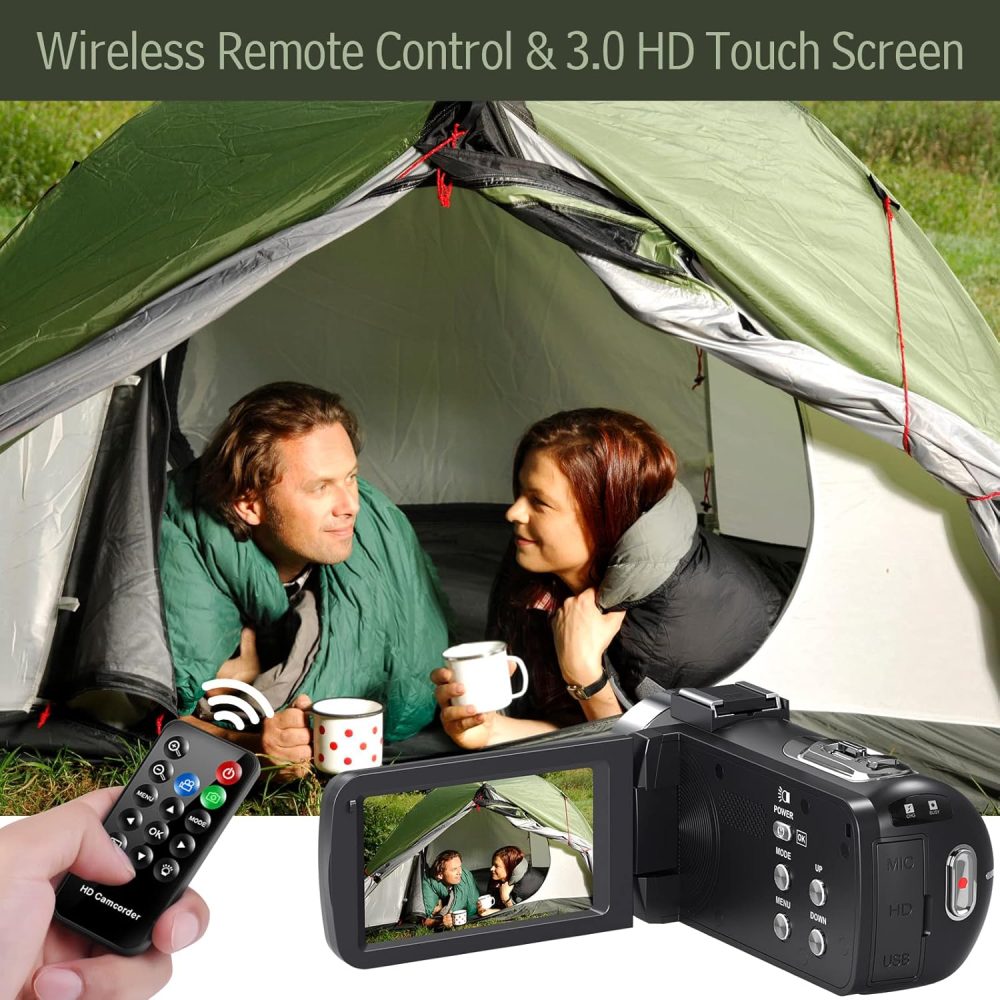 Video Camera Camcorder 4K 48MP 30FPS with IR Night Vision,18X Digital Zoom Camera Recorder 3.0" LCD Touch Screen Vlogging Camera for YouTube with Controller, 32GB SD Card, 2 Batteries - Image 6