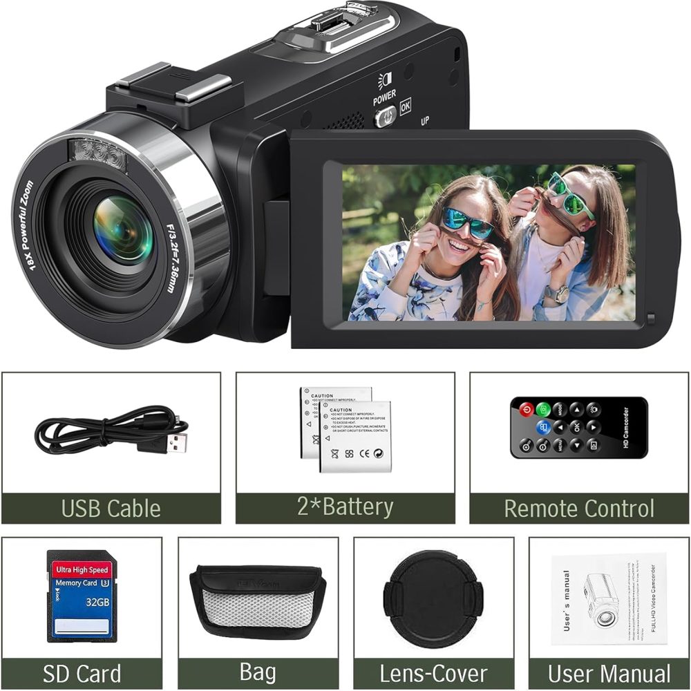 Video Camera Camcorder 4K 48MP 30FPS with IR Night Vision,18X Digital Zoom Camera Recorder 3.0" LCD Touch Screen Vlogging Camera for YouTube with Controller, 32GB SD Card, 2 Batteries - Image 7